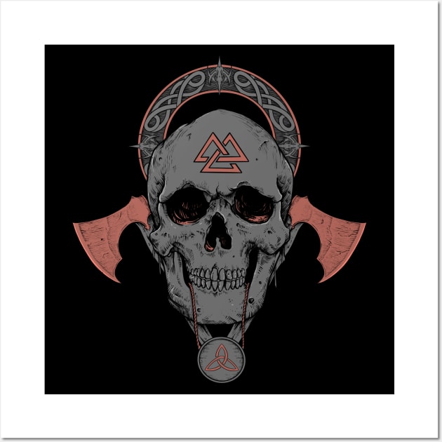 Viking Skull Nordic Scandinavian Pagan Symbols Wall Art by Blue Pagan